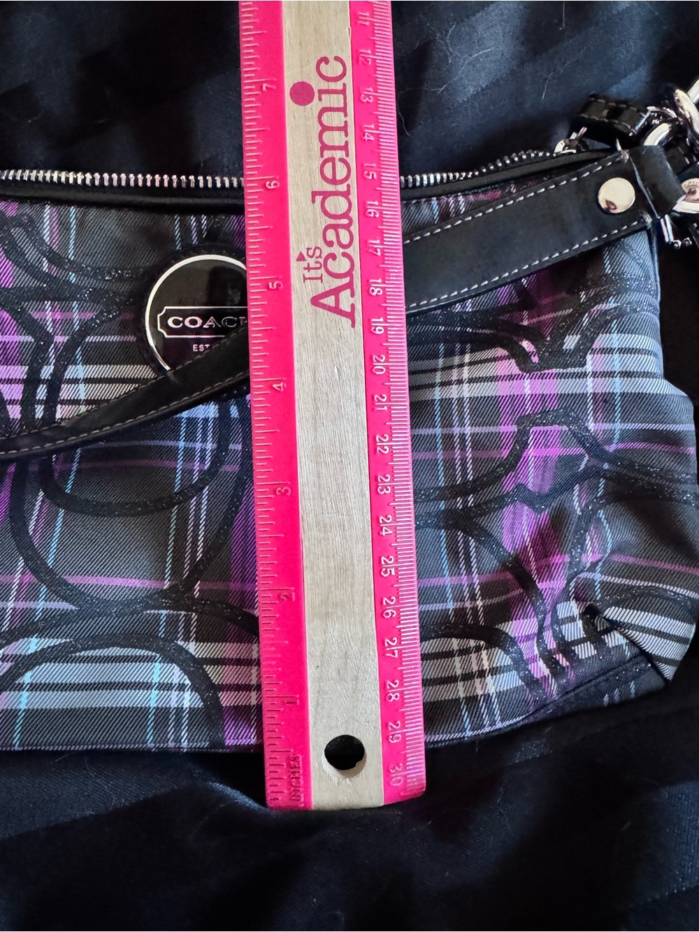 Coach Black and Pink Plaid Signature Shoulder Bag - Picture 12 of 14